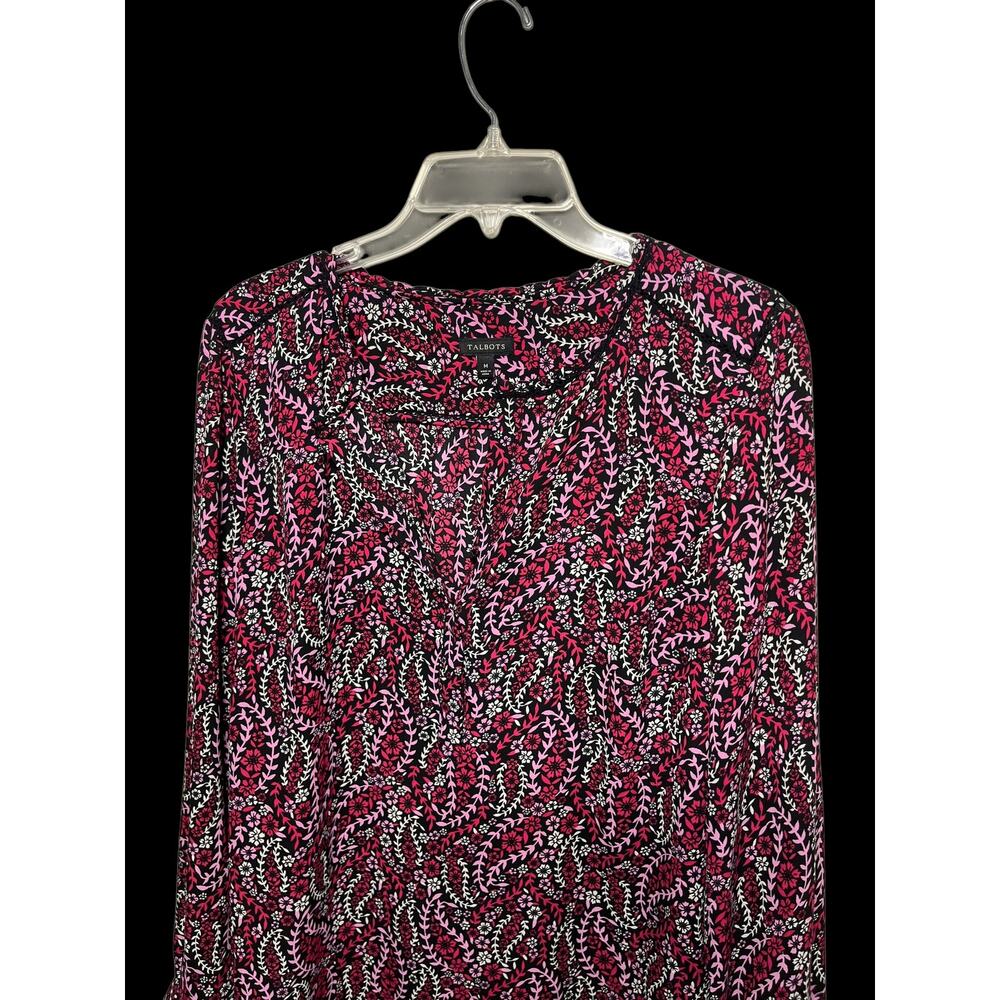 TALBOTS EUC Red, White , Pink and Black long sleeve Floral top Size Medium